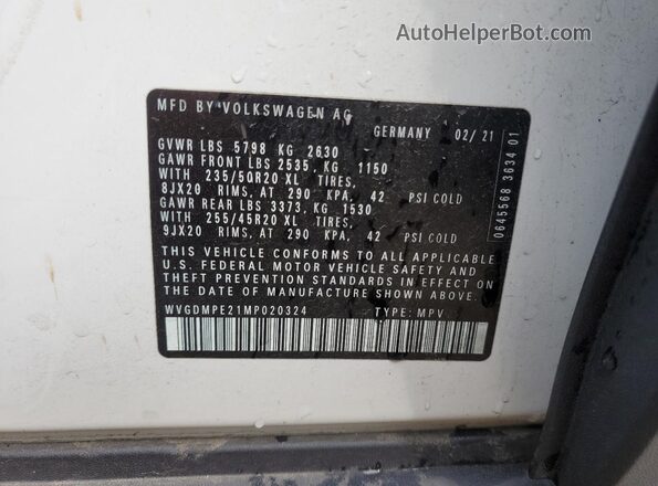 WVGDMPE21MP020324 2021 VOLKSWAGEN ID.4 White Widok wnętrza 360 stopni