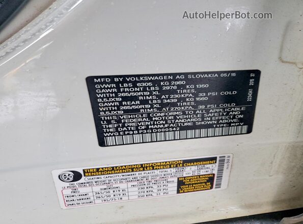 WVGEP9BP3GD000542 2016 VOLKSWAGEN TOUAREG Белый Вид подкапотного пространства