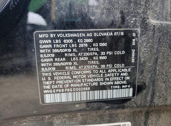 WVGEP9BP9GD002666 2016 VOLKSWAGEN TOUAREG Черный Вид наклейки с VIN-кодом