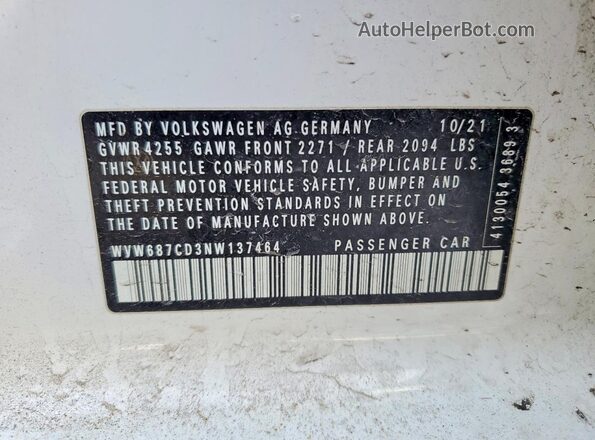 WVW687CD3NW137464 2022 VOLKSWAGEN GTI Белый Вид подкапотного пространства