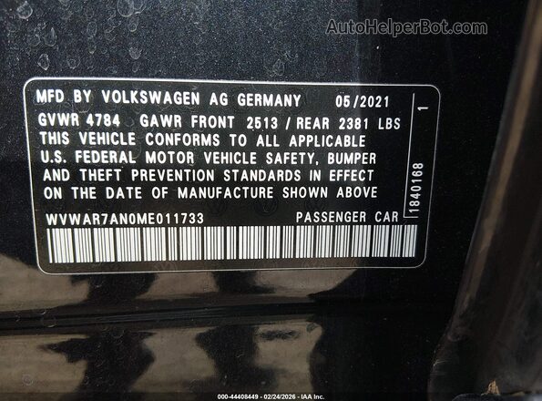 WVWAR7AN0ME011733 2021 VOLKSWAGEN ARTEON Черный Вид подкапотного пространства