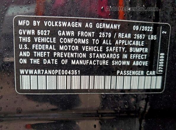 WVWAR7AN0PE004351 2023 VOLKSWAGEN ARTEON Черный Вид наклейки с VIN-кодом