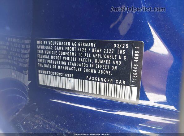 WVWEB7CD9SW216985 2025 VOLKSWAGEN GOLF Blue Engine compartment view