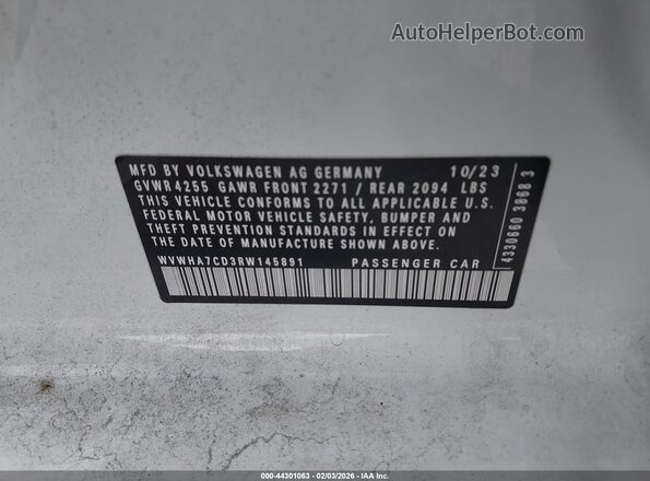WVWHA7CD3RW145891 2024 VOLKSWAGEN GOLF White ძრავის განყოფილების ხედი