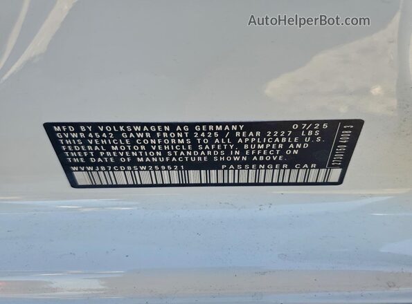 WVWJB7CD8SW259521 2025 VOLKSWAGEN GOLF White ძრავის განყოფილების ხედი