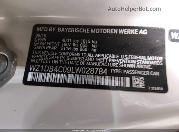 WZ1DB4C09LW028784 2020 TOYOTA GR SUPRA Белый Вид подкапотного пространства