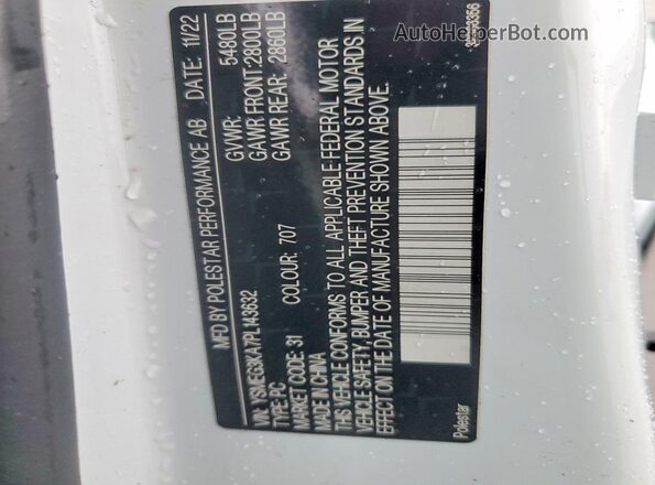 YSMEG3KA7PL143632 2023 POLESTAR 2 White ძრავის განყოფილების ხედი