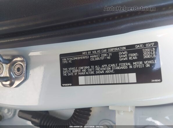 YV1A22MK6H1018153 2017 VOLVO S90 Белый Вид подкапотного пространства