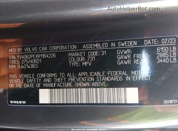 YV4062PEXR1164226 2024 VOLVO XC90 Серый Вид подкапотного пространства