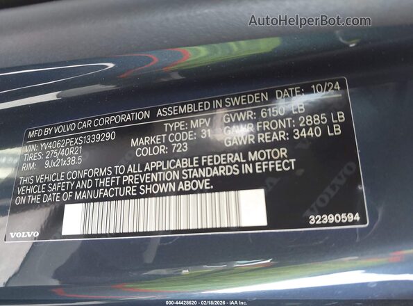 YV4062PEXS1339290 2025 VOLVO XC90 Blue Widok komory silnika