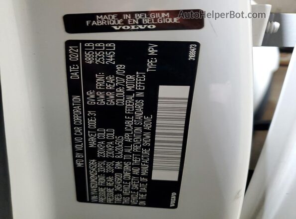 YV4162UM2M2545264 2021 VOLVO XC40 White VIN sticker view