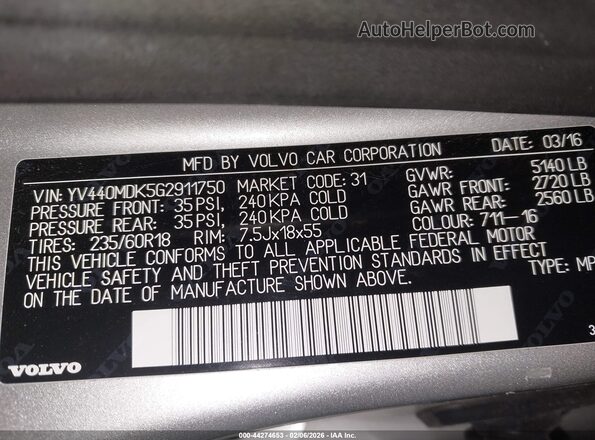 YV440MDK5G2911750 2016 VOLVO XC60 Silver Widok komory silnika