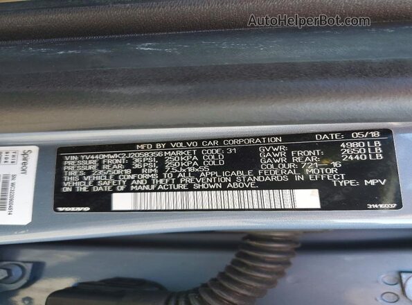 YV440MWK2J2058356 2018 VOLVO V60 Синий Вид наклейки с VIN-кодом