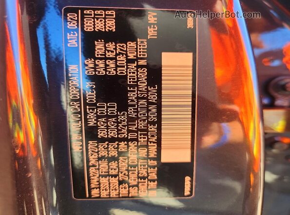 YV4A22PL2M1672701 2021 VOLVO XC90 Blue VIN კოდის სტიკერის ხედი