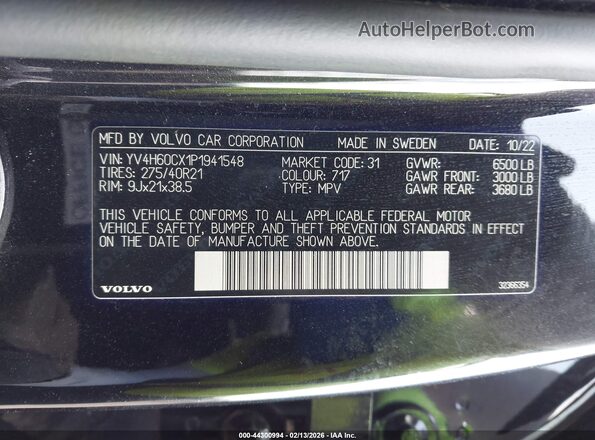 YV4H60CX1P1941548 2023 VOLVO XC90 RECHARGE PLUG-IN HYBRID Черный Вид подкапотного пространства
