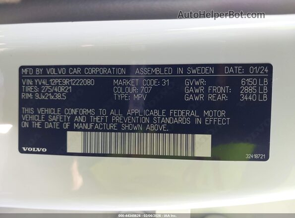 YV4L12PE9R1222080 2024 VOLVO XC90 Белый Вид подкапотного пространства