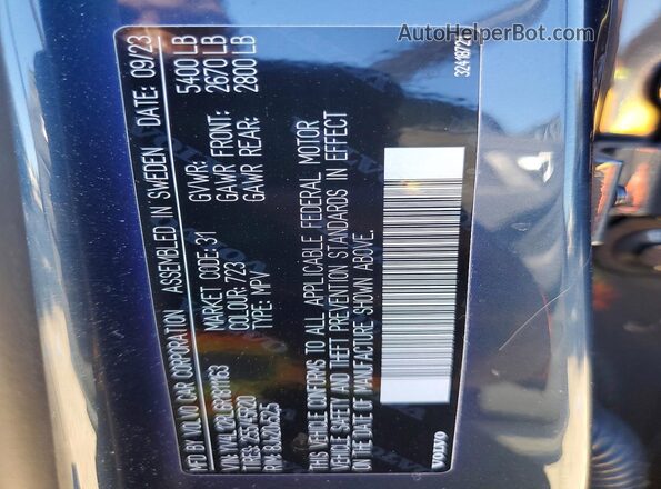YV4L12RL6R1811163 2024 VOLVO XC60 Угольный Вид наклейки с VIN-кодом