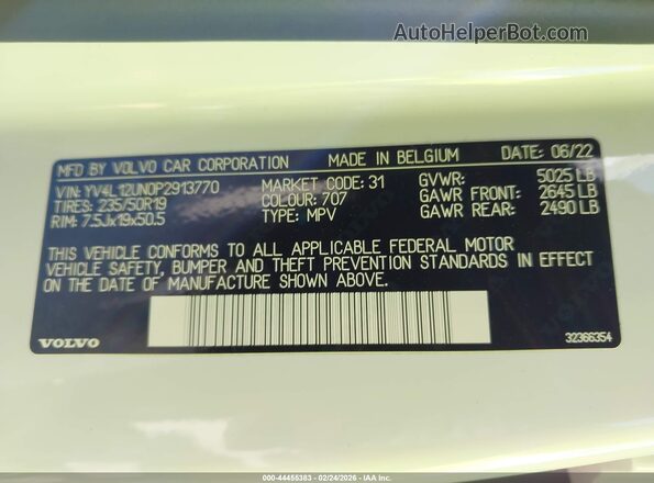 YV4L12UN0P2913770 2023 VOLVO XC40 Белый Вид подкапотного пространства