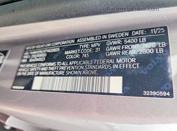 YV4M12RC4T1422825 2026 VOLVO XC60 Silver Vista de la etiqueta del VIN