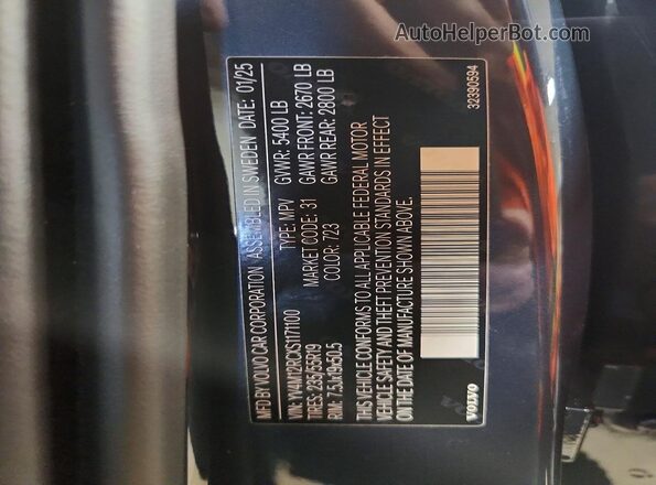 YV4M12RCXS1171100 2025 VOLVO XC60 Синий Вид наклейки с VIN-кодом