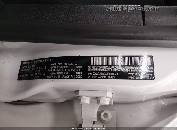 ZACCJBAB2JPH69021 2018 JEEP RENEGADE White Engine compartment view