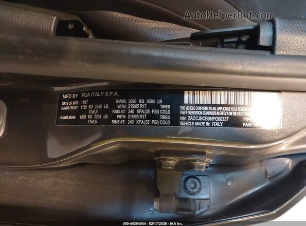 ZACCJBCB0HPG60337 2017 JEEP RENEGADE Серый Вид подкапотного пространства