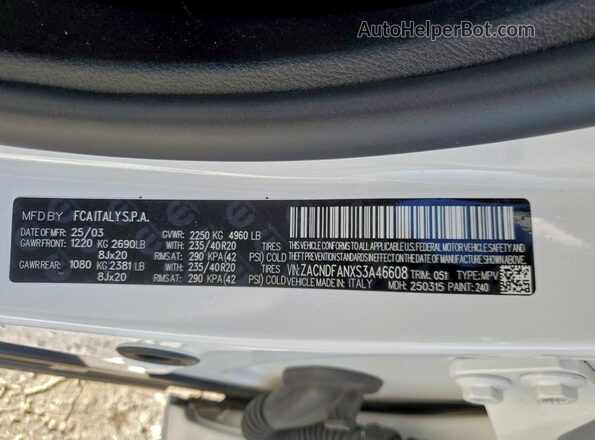 ZACNDFANXS3A46608 2025 DODGE OTHER Белый Вид наклейки с VIN-кодом