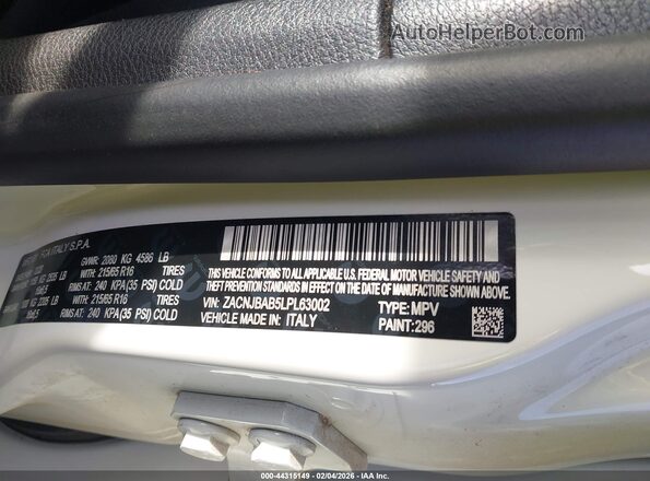 ZACNJBAB5LPL63002 2020 JEEP RENEGADE Белый Вид подкапотного пространства
