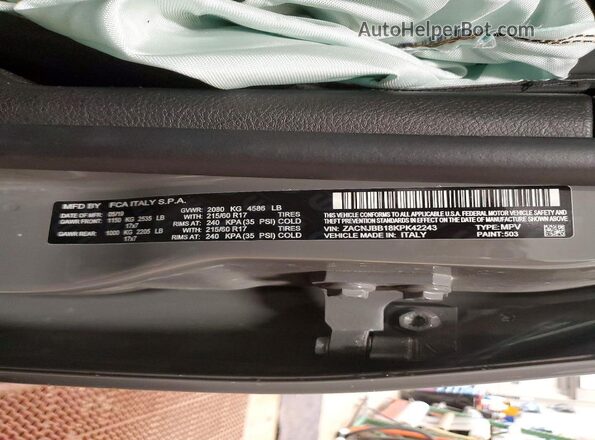 ZACNJBB18KPK42243 2019 JEEP RENEGADE Gray Widok wnętrza 360 stopni