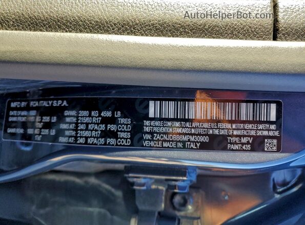 ZACNJDBB6MPM30900 2021 JEEP RENEGADE Blue სალონის 360-გრადუსიანი ხედი