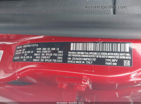 ZACNJDD19MPN31787 2021 JEEP RENEGADE Красный Вид подкапотного пространства