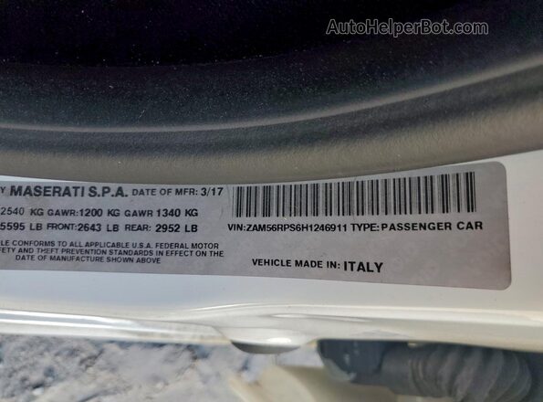 ZAM56RPS6H1246911 2017 MASERATI QUATTROPOR Белый Вид подкапотного пространства