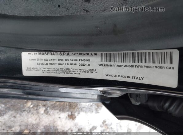 ZAM56RRA0H1204366 2017 MASERATI QUATTROPOR Черный Вид подкапотного пространства