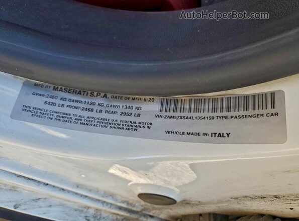 ZAM57XSA4L1354159 2020 MASERATI GHIBLI Black Вид підкапотного простору