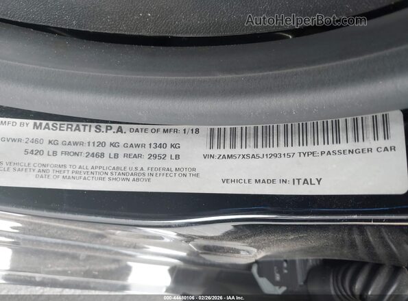 ZAM57XSA5J1293157 2018 MASERATI GHIBLI Black Widok komory silnika