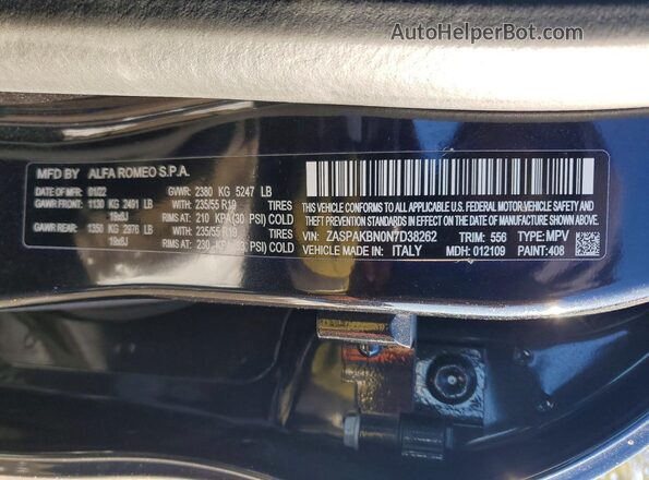 ZASPAKBN0N7D38262 2022 ALFA ROMEO STELVIO Черный Вид наклейки с VIN-кодом