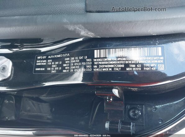 ZASPAKBN8K7C59949 2019 ALFA ROMEO STELVIO Black Շարժիչի բաժամունքի տեսք