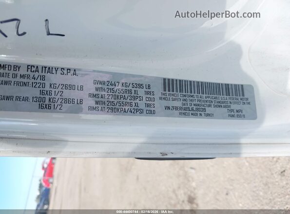 ZFBERFAB9J6J80319 2018 RAM PROMASTER CITY Белый Вид подкапотного пространства