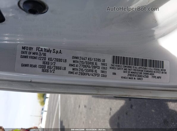ZFBERFAT3G6C42561 2016 RAM PROMASTER CITY Белый Вид подкапотного пространства
