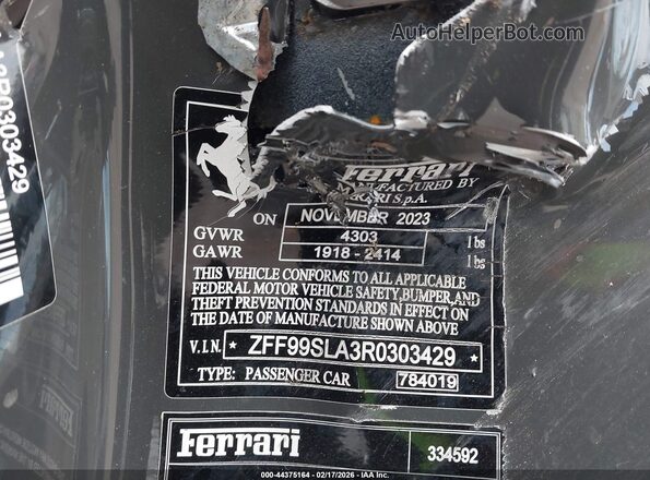 ZFF99SLA3R0303429 2024 FERRARI 296 GTB Gray Շարժիչի բաժամունքի տեսք
