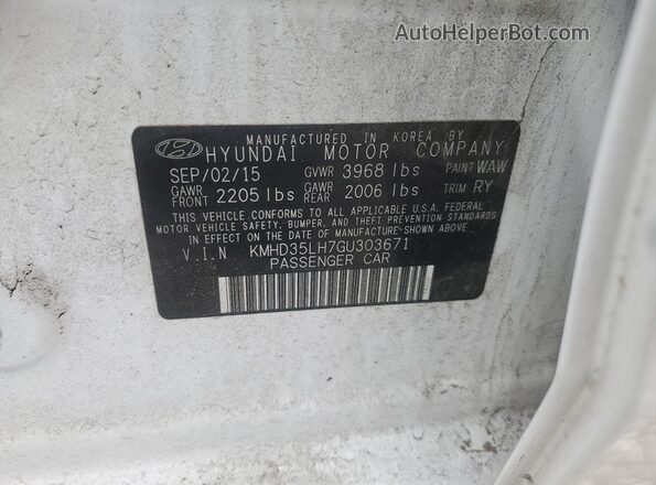 KMHD35LH7GU303671 2016 HYUNDAI ELANTRA White Widok komory silnika