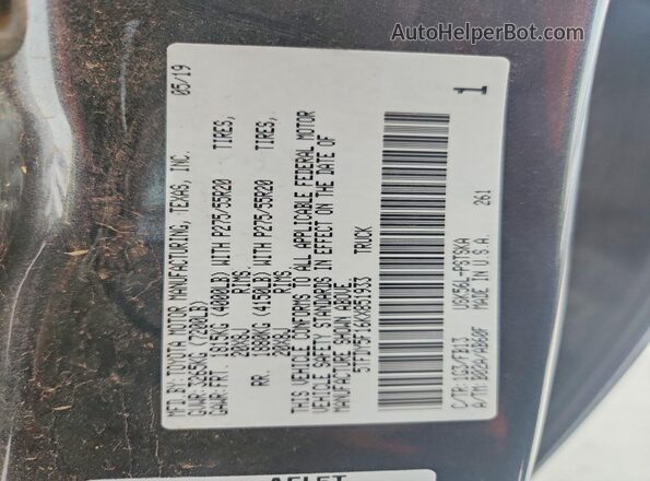 5TFDY5F16KX851933 2019 TOYOTA TUNDRA Серый Вид подкапотного пространства