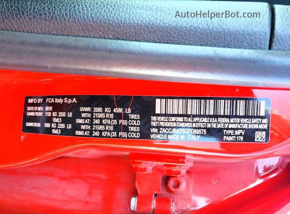ZACCJBAT5GPD89575 2016 JEEP RENEGADE Red Vista interior de 360 grados