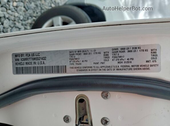 1C6RR7TT6MS521432 2021 RAM 1500 Белый Вид наклейки с VIN-кодом