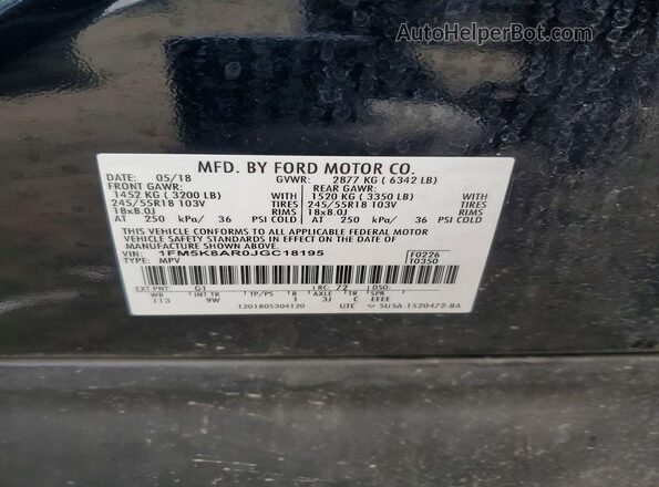 1FM5K8AR0JGC18195 2018 FORD FORD EXPLORER Black VIN sticker view