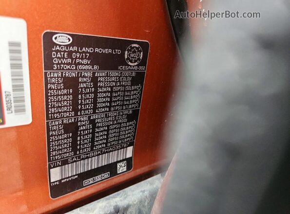SALRHBBK7HA035787 2017 LAND ROVER DISCOVERY Orange Панорамний вид салону 360°
