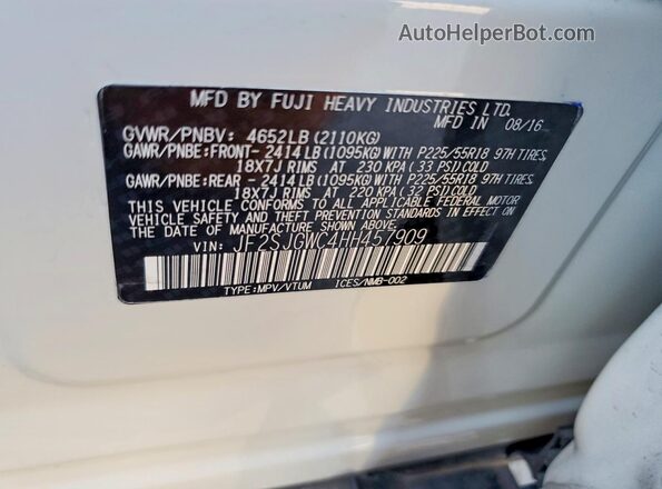 JF2SJGWC4HH457909 2017 SUBARU FORESTER2. White Vista interior de 360 grados