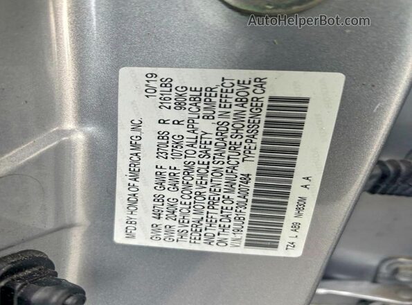 19UUB1F30LA007484 2020 ACURA TLX Gray Widok tylnych siedzeń