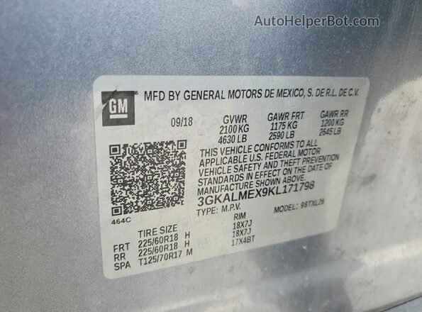 3GKALMEX9KL171798 2019 GMC TERRAIN Серый Панорамный вид салона 360°