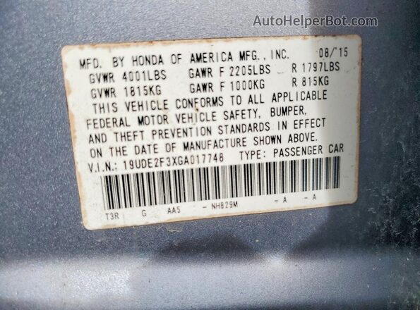 19UDE2F3XGA017748 2016 ACURA ILX Серебряный Вид подкапотного пространства
